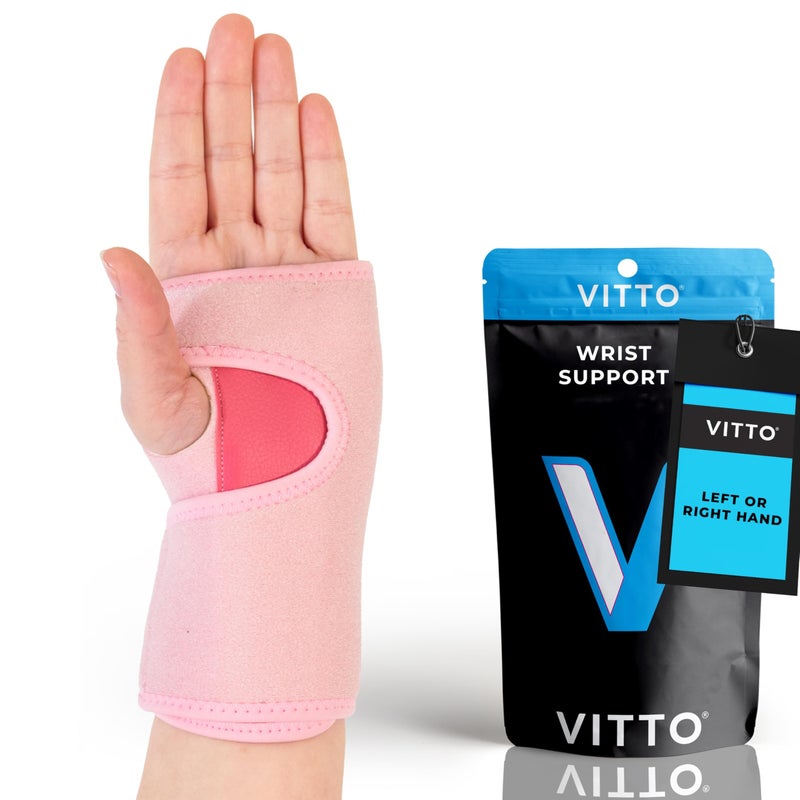 VITTO Wrist Support - Arthritis, RSI, Sprain, Fracture, Carpal Tunnel Wrist Splint w/Adjustable Wrist Straps, Removable Metal Plate - Unisex Wrist Supports for Everyday Use (Pink Left Hand, L-XL)